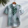 thumbnail image 5 of Camisa hawaiana de manga corta para hombre, informal, para playa, con botones, estampado floral en 3D de hojas tropicales, para vacaciones de verano, con solapa, 5 of 5