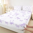thumbnail image 3 of Homewish Dreamy Purple Bow Bed Sheets for Kids, Watercolor Bow-tie Ribbon King Sheets, Cartoon Bowknot Sheet Set, Super Cozy Room Decor, 4 Pieces, 3 of 7