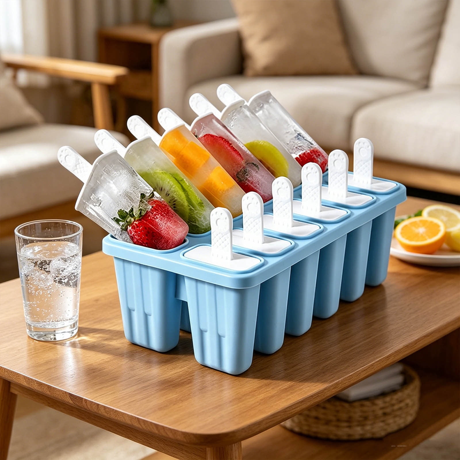 12 Cavity Silicone Popsicle Molds Set with Reusable Sticks Easy Release Food Grade Ice Cream Bar Maker for Homemade Frozen Treats Juice Fruit Dessert Freezer Summer Kitchen Homemade Dessert Mold Set
