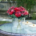 thumbnail image 2 of Enova Home Artificial Flowers Mixed Silk Ranunculus Fake Flowers Arrangement in Cylinder Glass Vase with Faux Water for Home Office Wedding Decoration (Red), 2 of 4