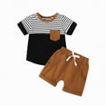 thumbnail image 2 of TOWED22 Toddler Baby Boy Summer Outfit Clothes Short Sleeve Letter T Shirt Tops Casual Shorts with Pockets 2pcs Set Black,12-18 M, 2 of 4