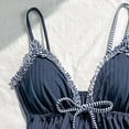 thumbnail image 6 of Gamivast Swim Suits for Women Tankini Sets Tummy Control Tied Waist Ruffle Trim Ruched Tankini Swimwear Mid Rise Bottom Cruise Holiday Modest Bathing Suits Summer Vacation Swimwear, 6 of 7