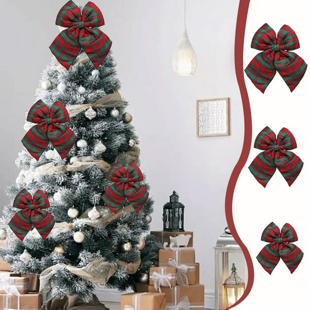 Adorno navideño de lazo, 1 unidad, colgante de lazo a cuadros de 47 x 35 cm, decoración colgante grande de tela para árbol o ventana (verde).