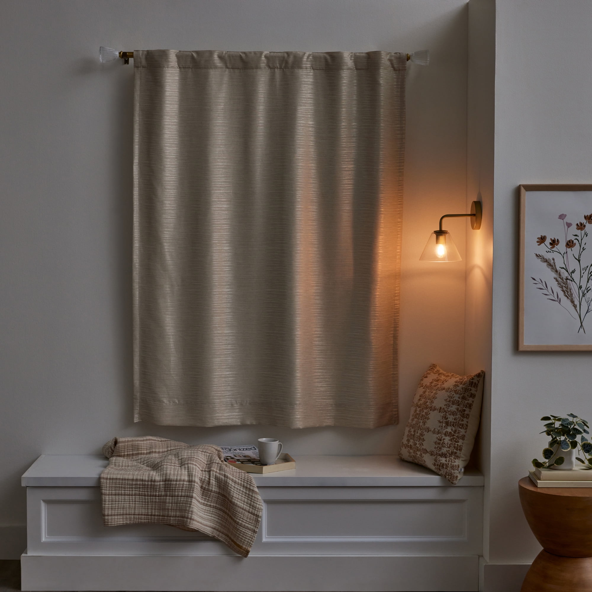 Better Homes & Gardens Striated Luxe Blackout Curtain, 1 Indoor Drape Panel for Bedroom, Pole Top / Back Tab, Almond Biscuit, 50"W x 63"L, Indoor Curtain Floor Length