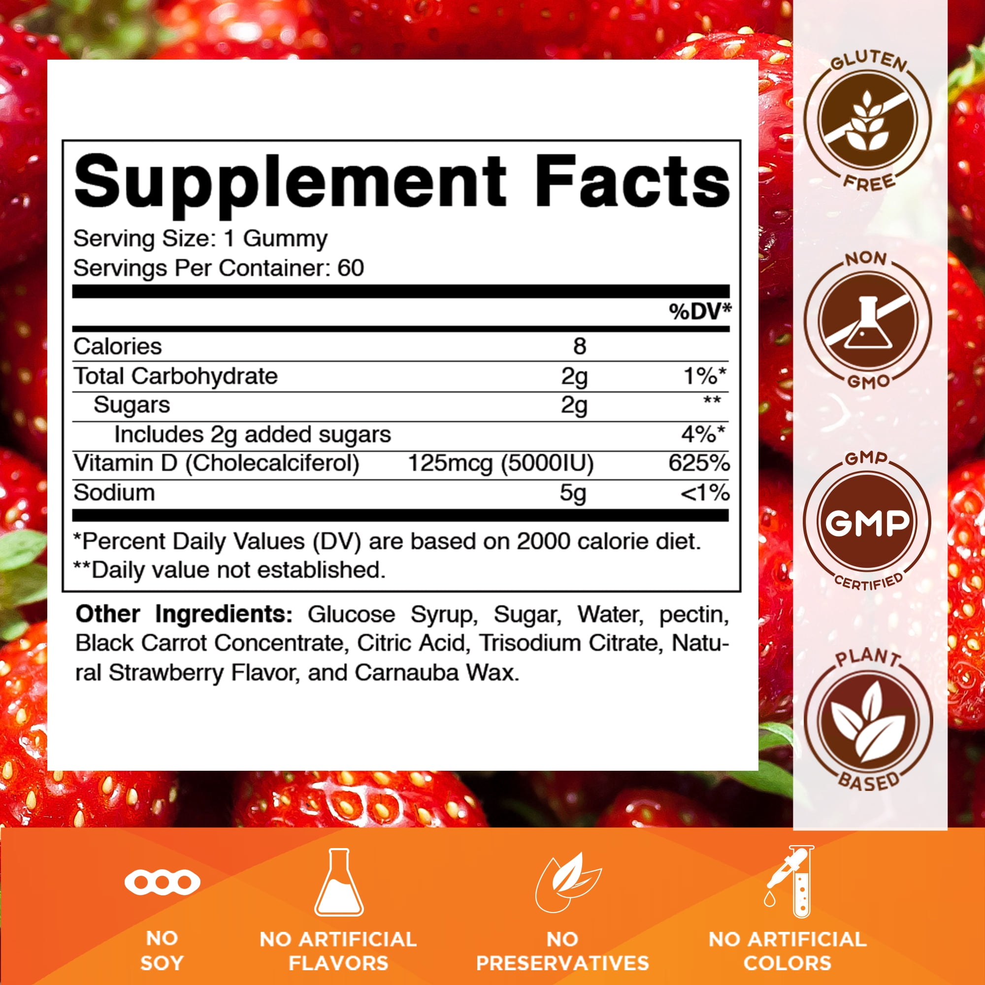 3 Pack Vitamatic Vitamin D3 Gummies - 5000 IU Per Gummy - 60 Gummies - Great Taste - Healthy Bones, Teeth, Mood, Joint & Immune System Function (Total 180 Count)