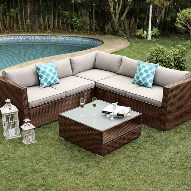 Cosiest 4 Piece Outdoor Furniture Set, Outdoor Furniture Round Sectional Sofa