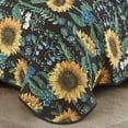 thumbnail image 3 of ESCA 3-Piece Sunflower Quilt Set with 2 Pillow Shams - Black/Yellow/Green Lightweight Reversible Floral Bedspread - Full/Queen Size, 3 of 4