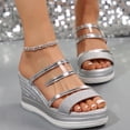 thumbnail image 5 of GERsome Women's Platform Wedge Sandals Open Toe Slip-On Slides Comfort Heels Summer Shoes, Silver Size 7, 5 of 9