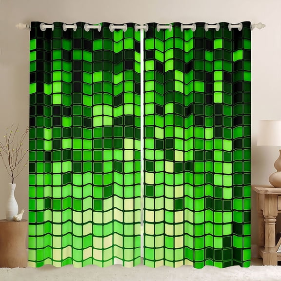 Castle Fairy Pixelated Miners Black Out Curtains,Geometric Curtains Pack of 2 (42x63 Each)