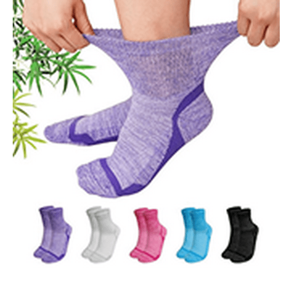 AMITOFO Bamboo Viscose Diabetic Socks for Women & Men, Wide Calf Socks with Non-Binding Loose Top,5 Pairs Diabetics Neuropathy Socks , Sizes 11-13