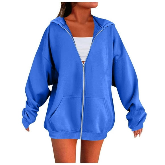 Bpxiofoy Zip Up Hoodie Women Oversized Sweatshirts Fall Fashion Outfits Casual Jackets 2025,Blue 3XL