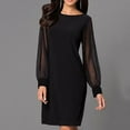thumbnail image 3 of Elegant Dresses for Women Holiday Party Dresses for Women Shiny Mesh Stitching Black V Neck Mini Dress Long Sleeve Mesh Body Slim Dress, 3 of 8