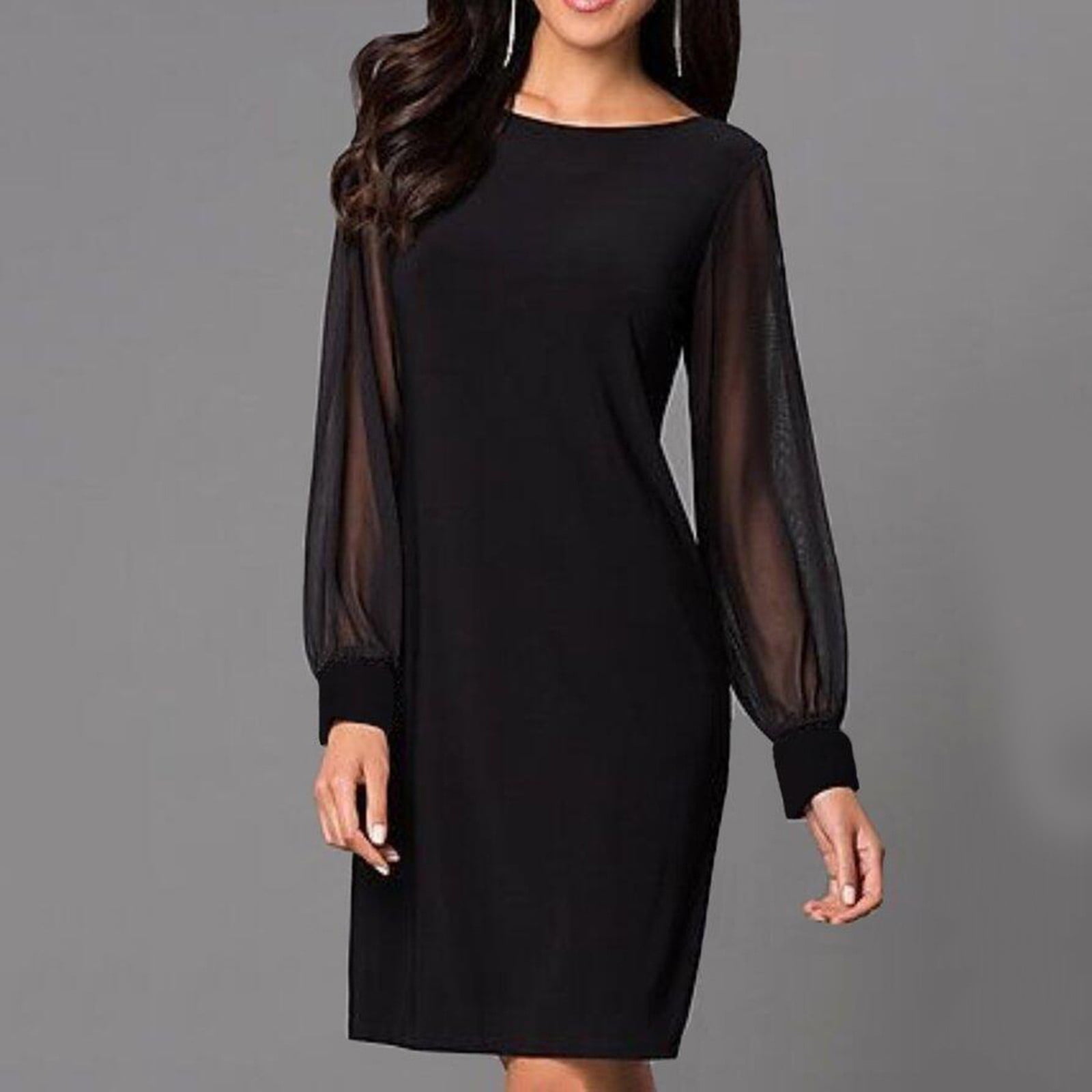 Womens Dress Dressed for Womens Summer Women Shiny Mesh Stitching Glamorous Black V Neck Mini Dress Long Sleeve Mesh Body Adult Female Clothes Black Size XL Walmart