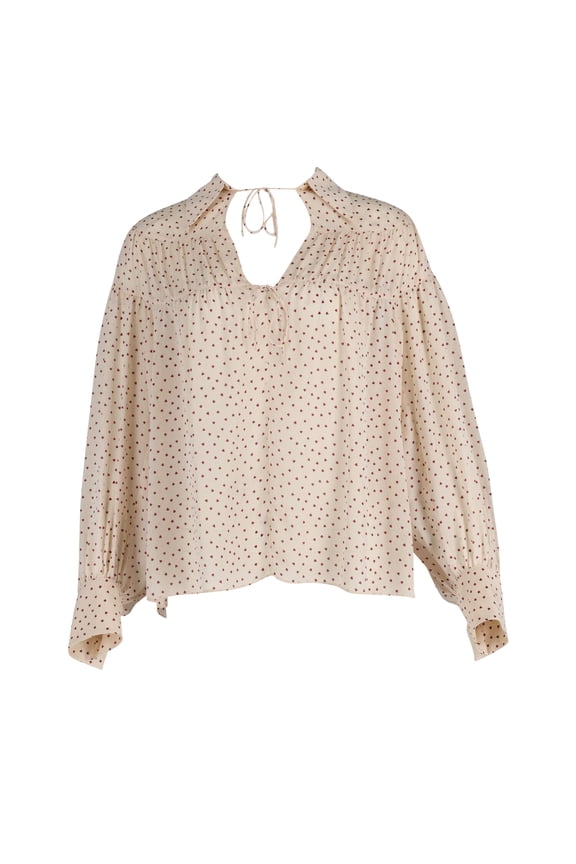 Pre-Owned Joseph Crosby Heart Print Blouse in Ecru Silk