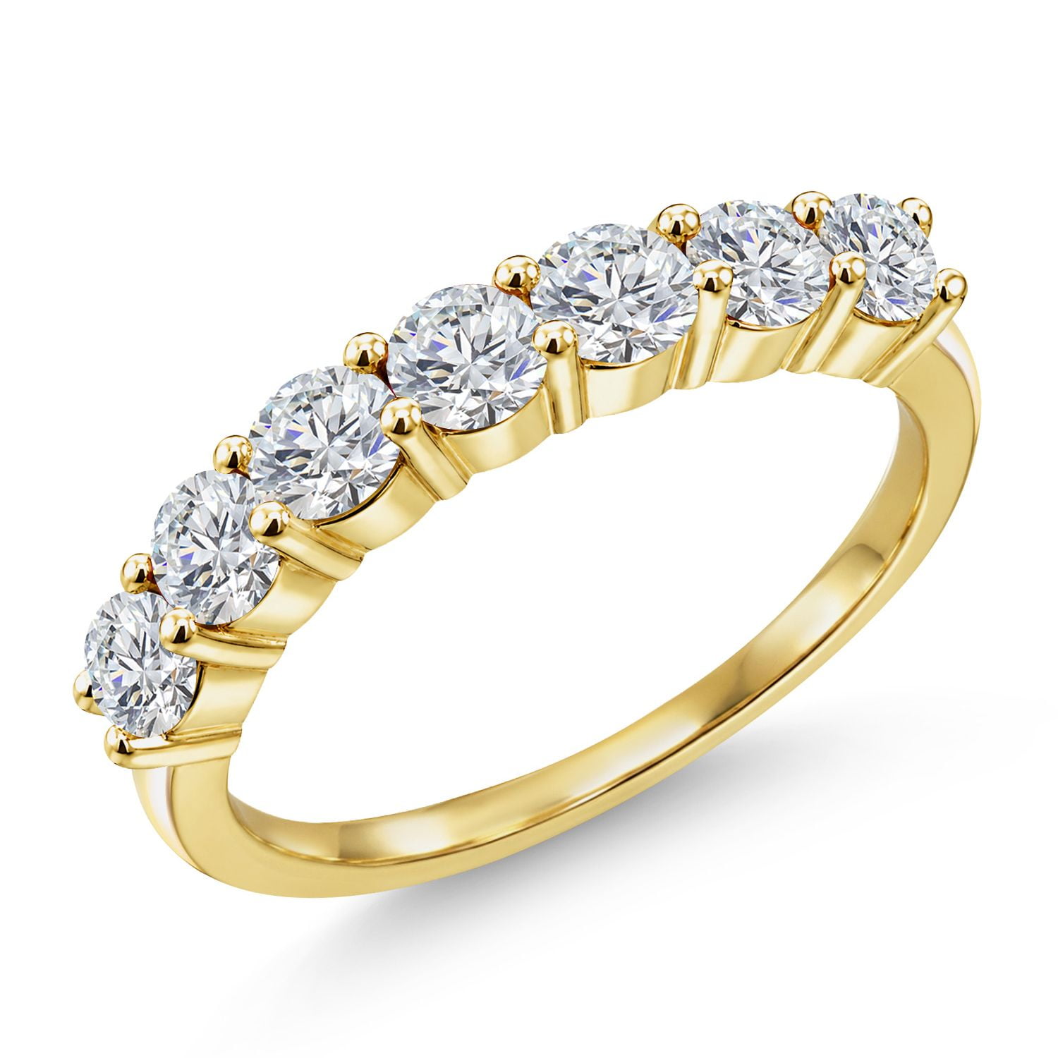 Gem Stone King 18K Yellow Gold Plated Silver Round E-F Lab Grown Diamond Anniversary Ring for Women (1.19 Cttw, Gemstone Birthstone, Available in Size 5, 6, 7, 8, 9)