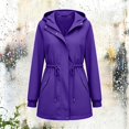thumbnail image 6 of Rain Jacket Women Waterproof with Hood Belted Zip Up Long Raincoat Windbreaker Hiking Fall Jacket Pocket,Purple S, 6 of 8