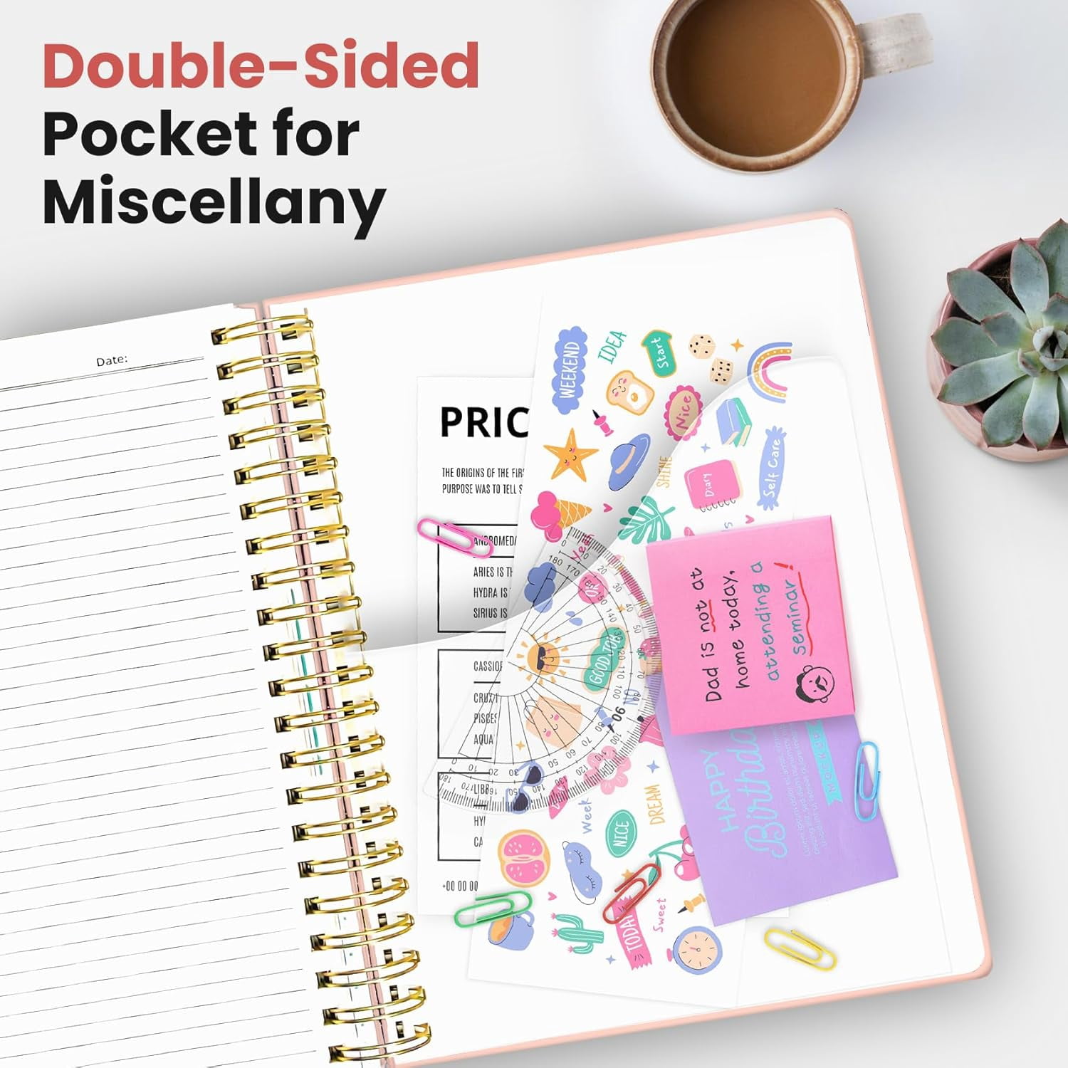 Hardcover Spiral Journal Notebooks for Work With Removable Dividers & Tabs, 8.5"x11" 5 Subject Notebook for Note Taking & Organizer, A4 College Ruled Lined Journal for Women & Writing, Pink