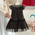 thumbnail image 2 of Rhuody Robe pour Filles Col Rond Tout-Petit Manches Volantées Étoile Lune Robe à Paillettes Danse Fête Volants Robe d'Été Tenue de Base Noir 8-9 Ans, 2 of 6