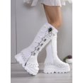 thumbnail image 3 of SACFOF Women's Knee High Wedge Platform Boots Round Toe Punk Goth Knee High Motorcycle Combat Boot Metal Buckle Chunky Heel Boots, 3 of 6