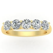 1/2 Carat TW Diamond Five Stone Ring Anniversary Band in 10k Yellow Gold (G-H, I1-I2)