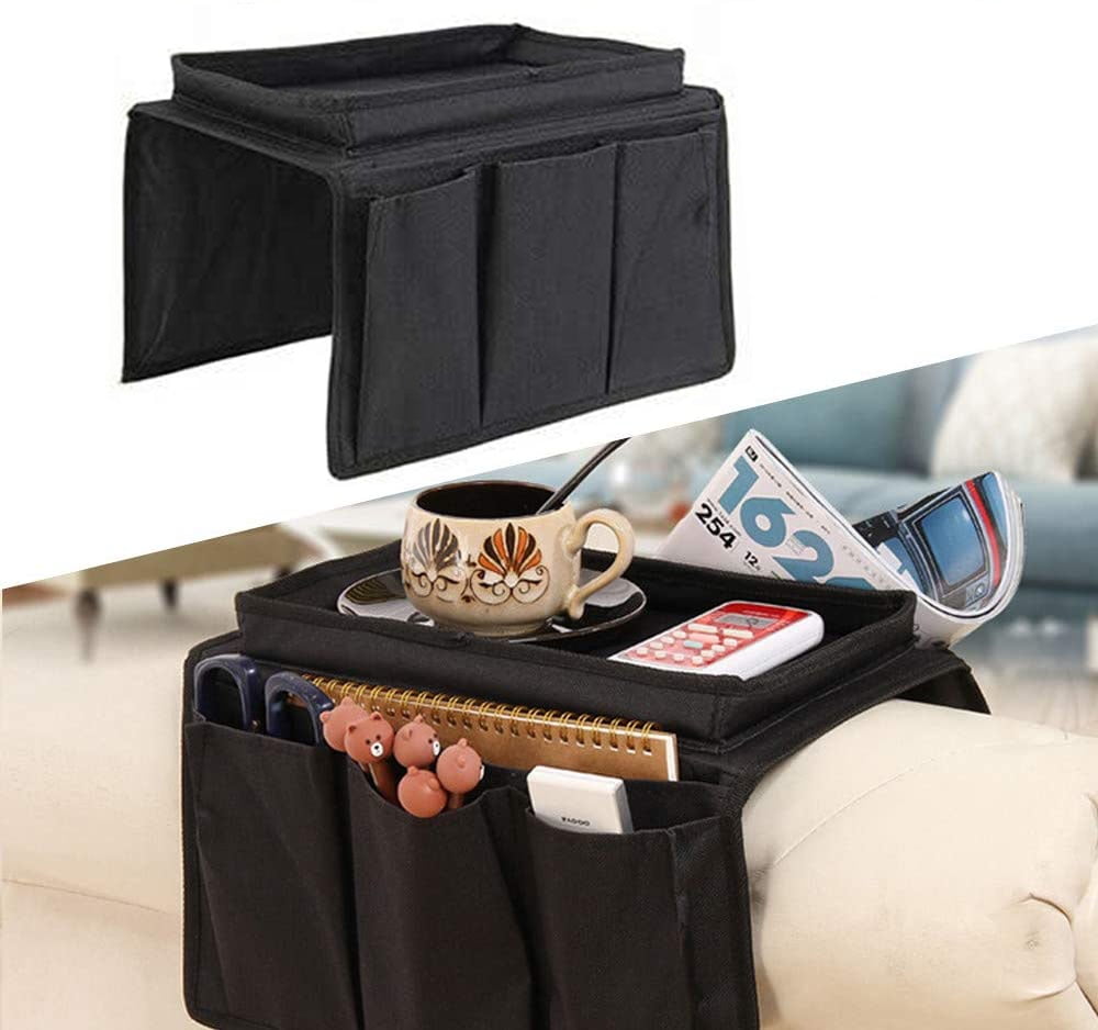 Remote Control Caddy Organizer 6 Pocket Holder Sofa Couch Arm Rest Chair w/ Tray 