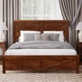 thumbnail image 2 of Leumius Farmhouse Style Queen Size Bed with Barn Door Designed Headboard and Footboard, Pinewood Bed with Strengthened Bed Frame for Teens Adults Walnut, 2 of 8