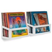 Hudson Hi-Fi Wall Mount Vinyl Record Storage 25-Album Display Holder - White Pearl - Two Pack