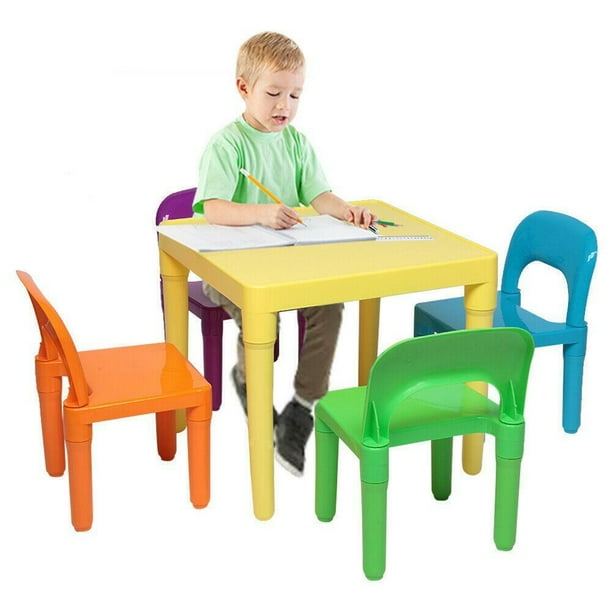 5Piece Kids Light Weight Plastic DryErase Table & Chair Set, Plastic