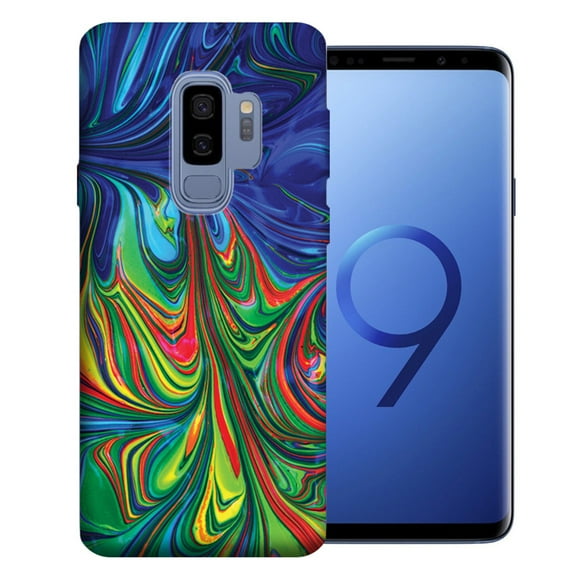 MUNDAZE For Samsung Galaxy S9 Plus Purple Green Oil Paint Design TPU Gel Phone Case Cover