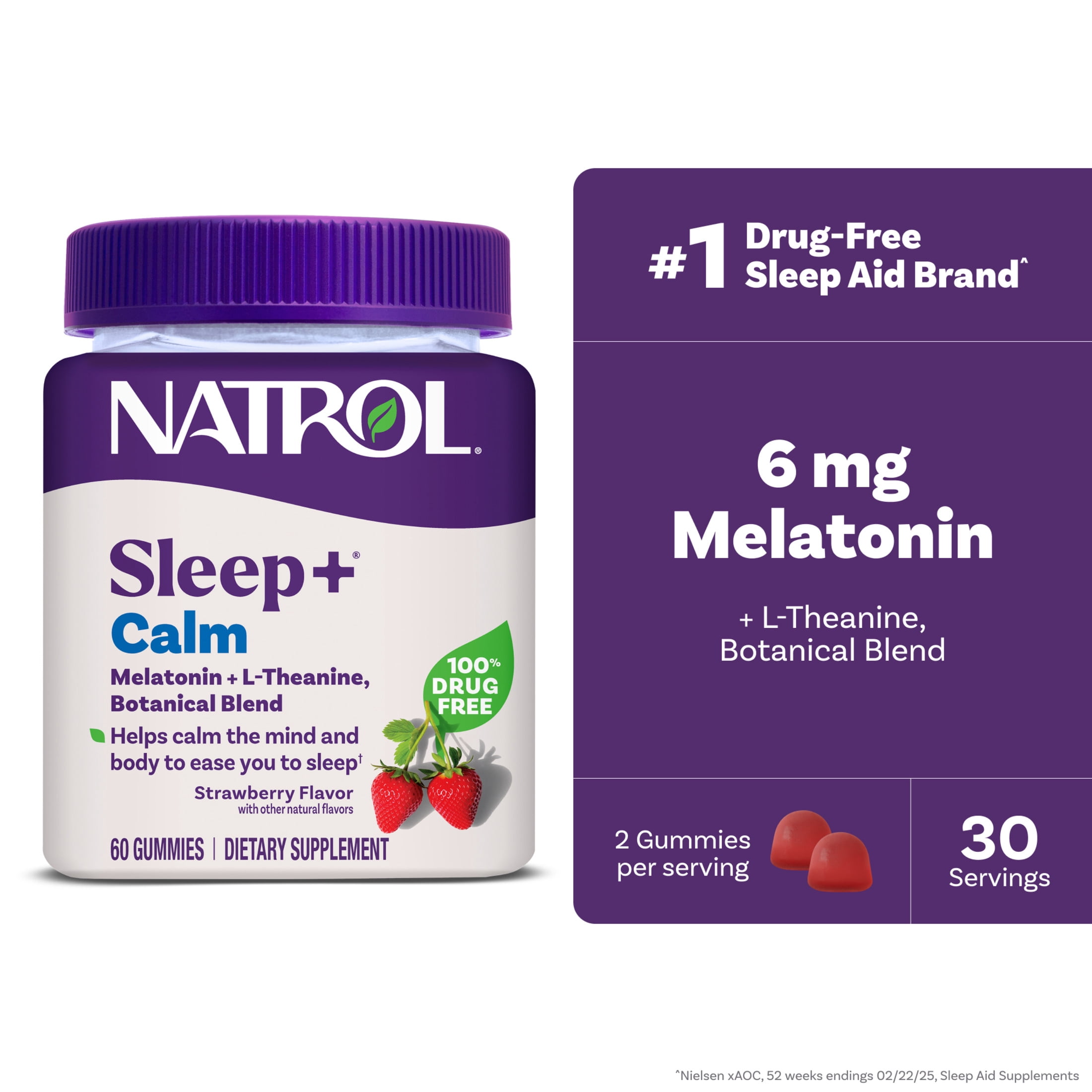 (2 pack) Natrol® Sleep+™ Calm Melatonin Gummies for Adults, Strawberry Flavor, 60 Count