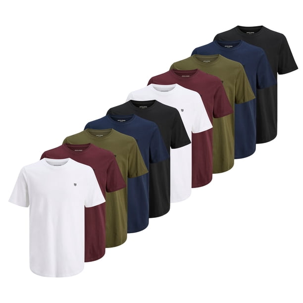 JACK&JONES Camiseta hombre, lote de 10 - JPRBLABRODY TEE CREW NECK 10PK, manga corta, cuello redondo, algodón Azul/Vert/Rojo/Blanco S (Small)