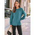 thumbnail image 4 of Blusas de Larga para Mujer, con Cuello Redondo Plisado, Informales, de Negocios, Ropa de Moda. Azul y Verde L, 4 of 6