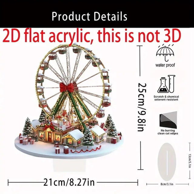 Christmas Ferris Wheel Ornament 2D Acrylic Holiday Decoration for Home Desktop Tree Display