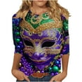 thumbnail image 2 of RKSTN Mardi Gras 3/4 Length Sleeve Womens Tops Oversized Crewneck Carnival Graphic Printed Three Quarter Sleeve T Shirt Women Casual Round Neck Funny Tuesday Carnival Party Loose Short Sleeve Shirt, 2 of 6