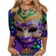 thumbnail image 2 of RKSTN Mardi Gras 3/4 Length Sleeve Womens Tops Oversized Crewneck Carnival Graphic Printed Three Quarter Sleeve T Shirt Women Casual Round Neck Funny Tuesday Carnival Party Loose Short Sleeve Shirt, 2 of 6