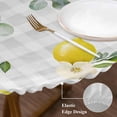 thumbnail image 3 of Watercolor Eucalyptus Round Tablecloth, Fitted Table Cover with Elastic for 45"-54" Round Tables, Gray Plaid Flower Sweeping Leaf Table Cloth Outdoor Indoor Dinning Party Waterproof Tablecloths, 3 of 7