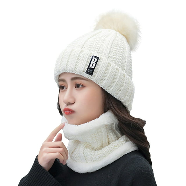 GDREDA Unisex Winter Knit Warm Hats and Scarf Set - Purpose Ear and Windproof Design for Cold Weather White,One Size