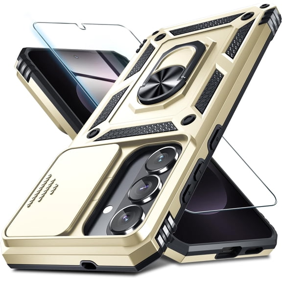 REQO Compatible with Samsung Galaxy S26 Plus Case Built in Slide Camera Lens Cover Screen Protector Finger Ring Holder Kickstand,Heavy Duty Shockproof Full Body Phone Cover,2026