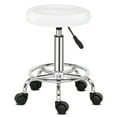 thumbnail image 4 of Tcbosik White PU Leather Rolling Stools on Wheels, Modern Backless Round Stool for Home Work Office Shop, Adjustable Height 18.5"-24.2", 4 of 10