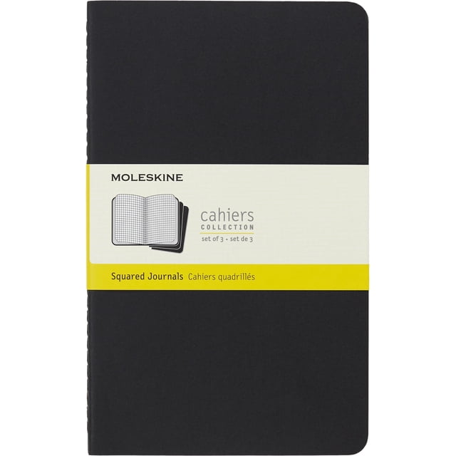 Cuaderno Moleskine de tapa blanda, grande, cuadrado, negro, x3