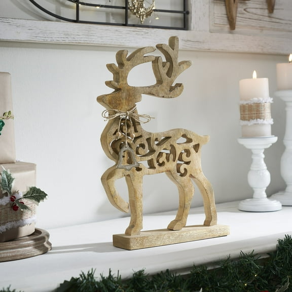VHC Brands Ornate Prancer Wooden Reindeer Large 16.5x11.75x2.25