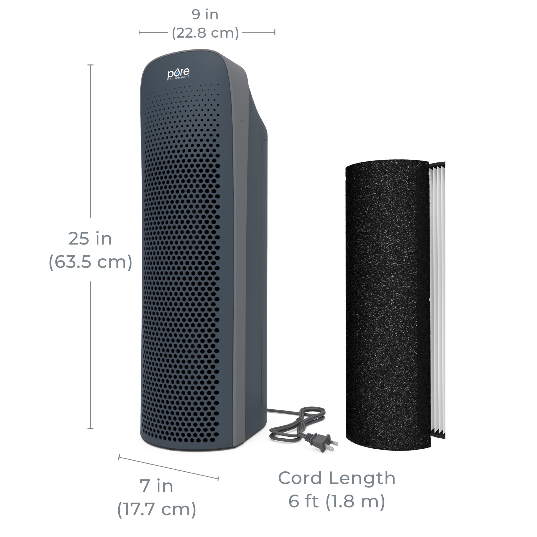 Pure Enrichment PureZone Elite Large Room True HEPA 4 Stage Filtration Air Purifier, Graphite