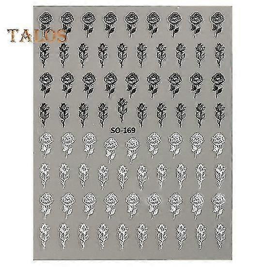 2Pcs Retro Rose Nail Patches DIY Adhesive Stickers Black And White Beautiful Nail Patches for Beautiful Nails
