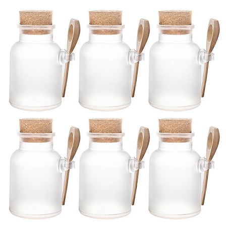 6 Pack 100ml Matte Plastic Bath Salt Bottle Jar Empty Kitchen Storage Containers Jars with Cork and Spoon 1PC Label for Spices Salt Body Care