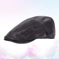 thumbnail image 3 of Boinas de cuero para hombre, de mediana edad, de invierno, ajustables hacia adelante, cálidas, negras, 3 of 5