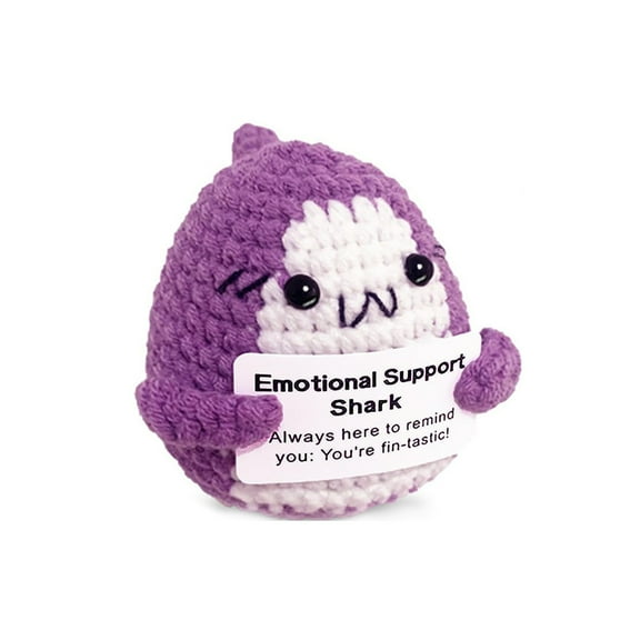 Handmade Positive Crochet Animals Emotional Support Shark Decor Gifts Homemade Funny Emotional Support Plush Knitted Doll with Positive Card for Women Men Graduation Gifts
