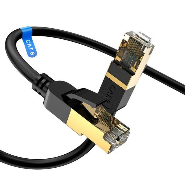 Cable Ethernet Cat 8 De 6 Pies, Alta Velocidad, Resistente, 26 Awg, Cable De Red Lan Cat8 De 40 Gbps, 2000 Mhz Con Conector Rj45 Chapado En Oro, Cable De Internet Para Exteriores E Interiores, Compati
