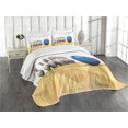 thumbnail image 3 of Ambesonne Bowling Party Quilted Bedspread Set 3 Pcs, Objects on Floor, King Size, Blue Pale Brown White, 3 of 5