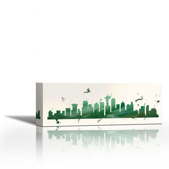 Super Green Seattle - Contemporary Fine Art Giclee on Canvas Gallery Wrap - wall décor - Art painting - 27 x 10 Inch - Ready to Hang