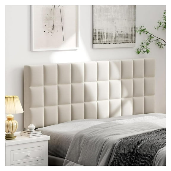 Upholstered Tufted King Size Headboard,Wood Head Board with Metal Legs, Adjustable Height from 42” to 56”, Bed Headboard in Modern Design,Backboard for Bed, Beige